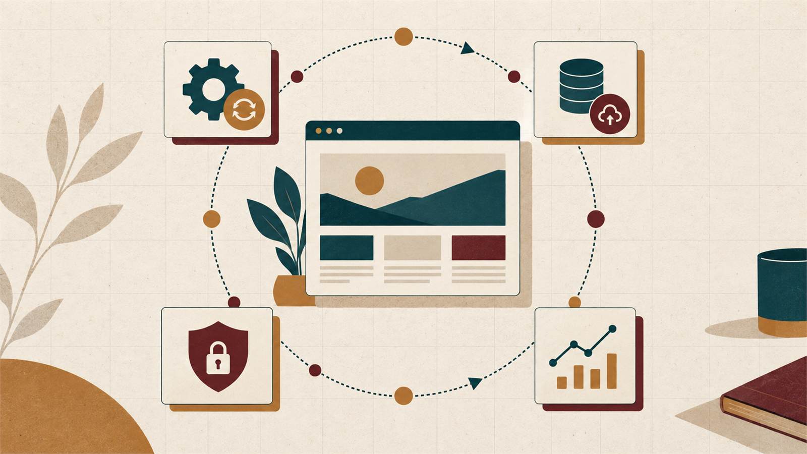 Website maintenance system illustration with monitoring and recovery steps