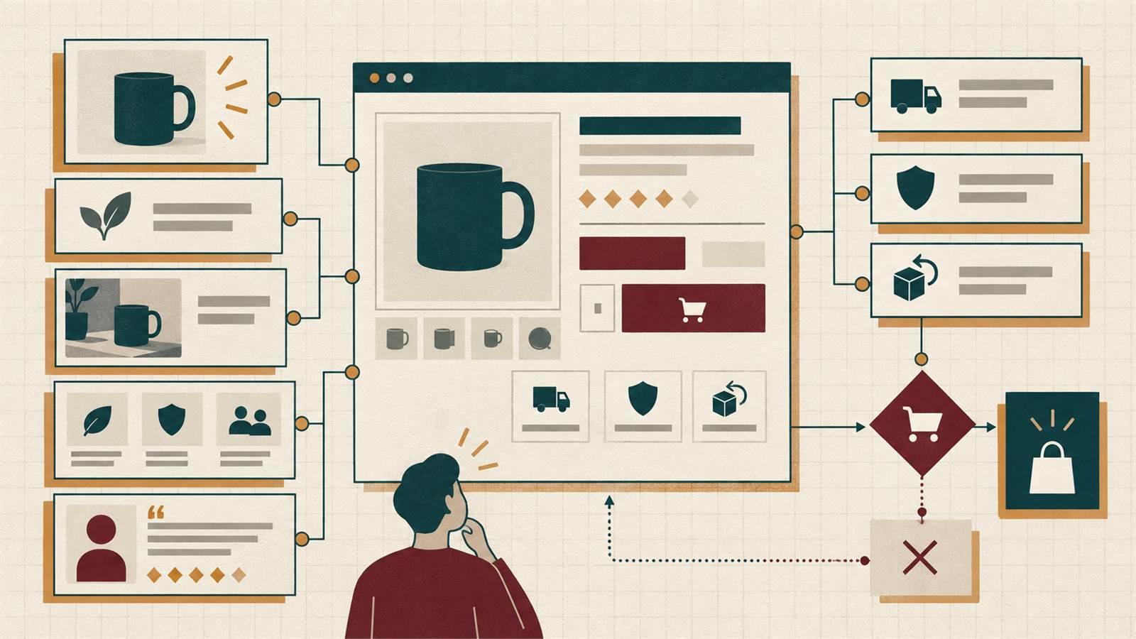 Kanso-style illustration of a structured e-commerce product page