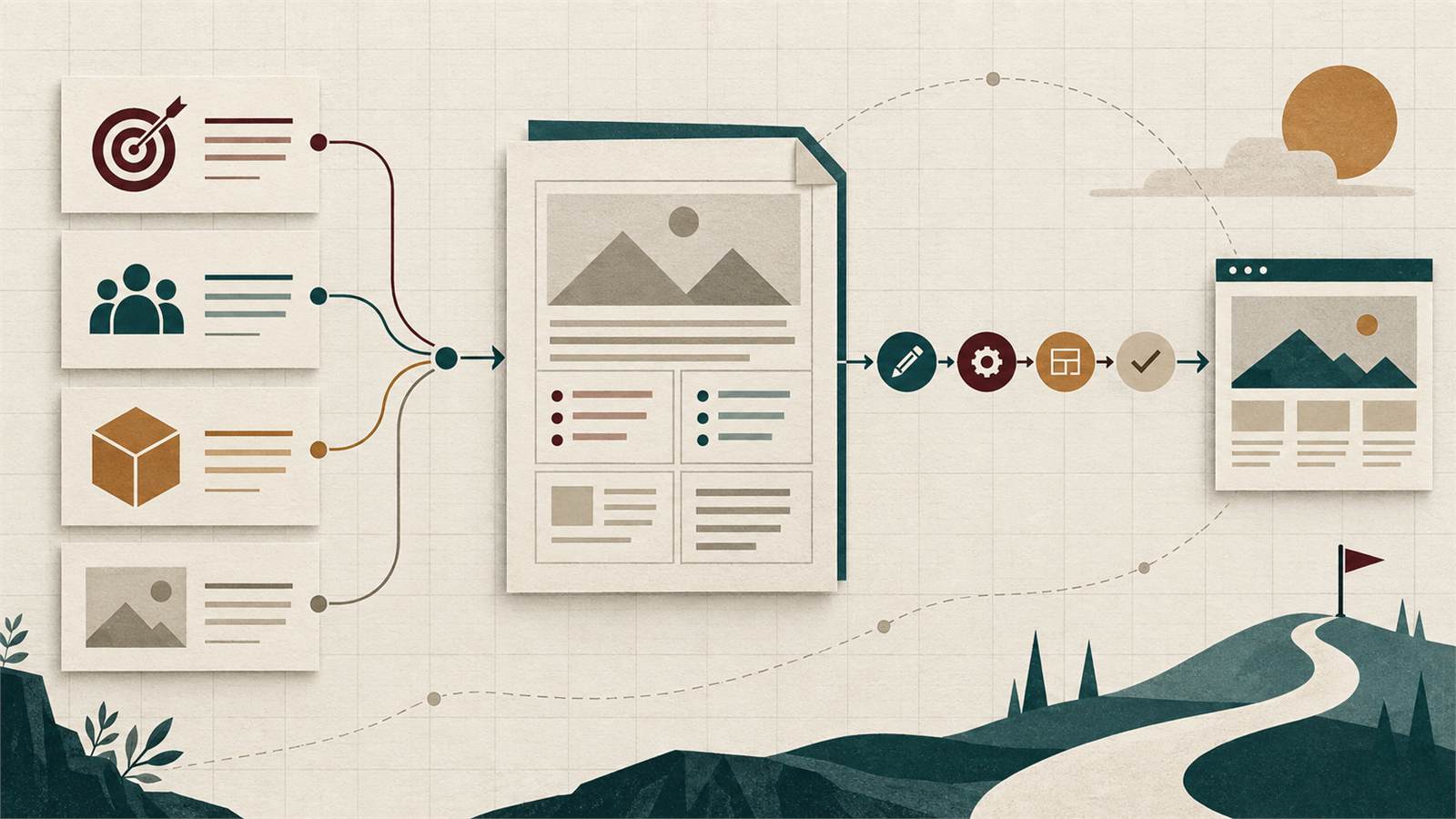 Editorial illustration of a structured website project brief