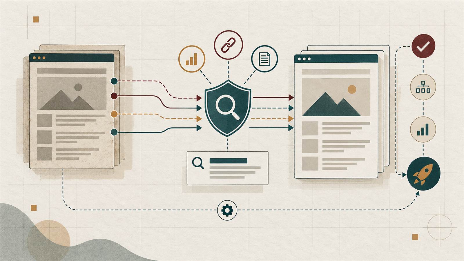 Illustratie van een websitemigratie met oude en nieuwe URL-mapping